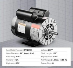 230V Keyed Shaft Single Phase CW/CCW Rotation Electric Motor Air Compressor