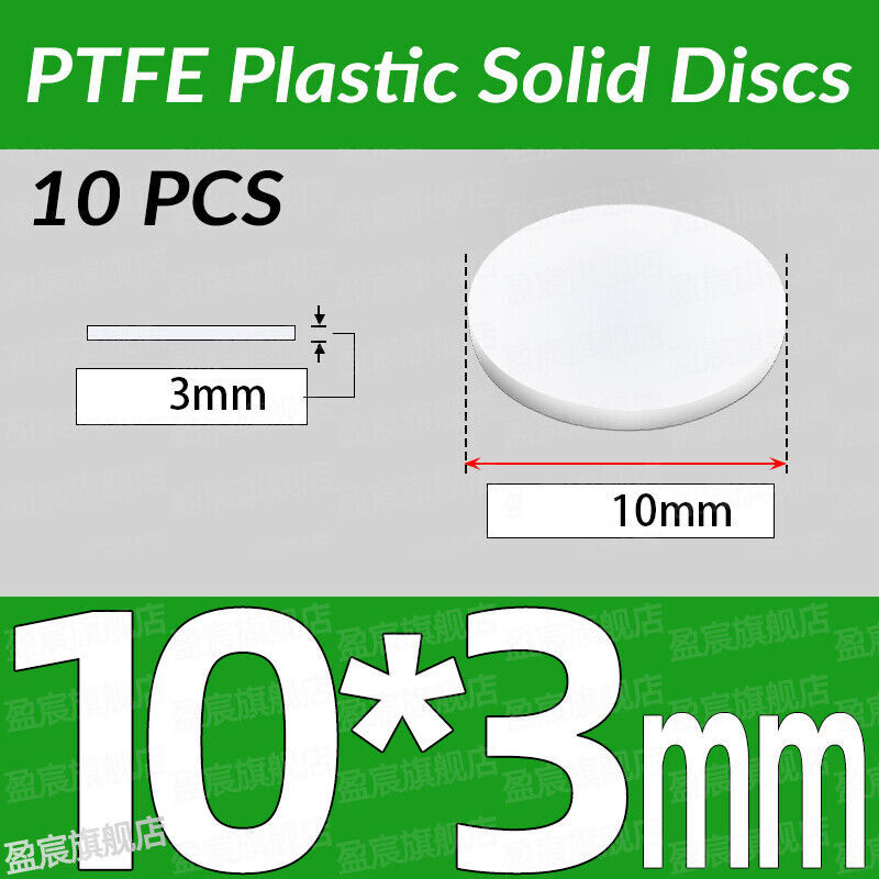 Dia 10-100mm THICK 3mm PTFE Plastic Solid Discs Flat Round Pad Sealed Cushioning