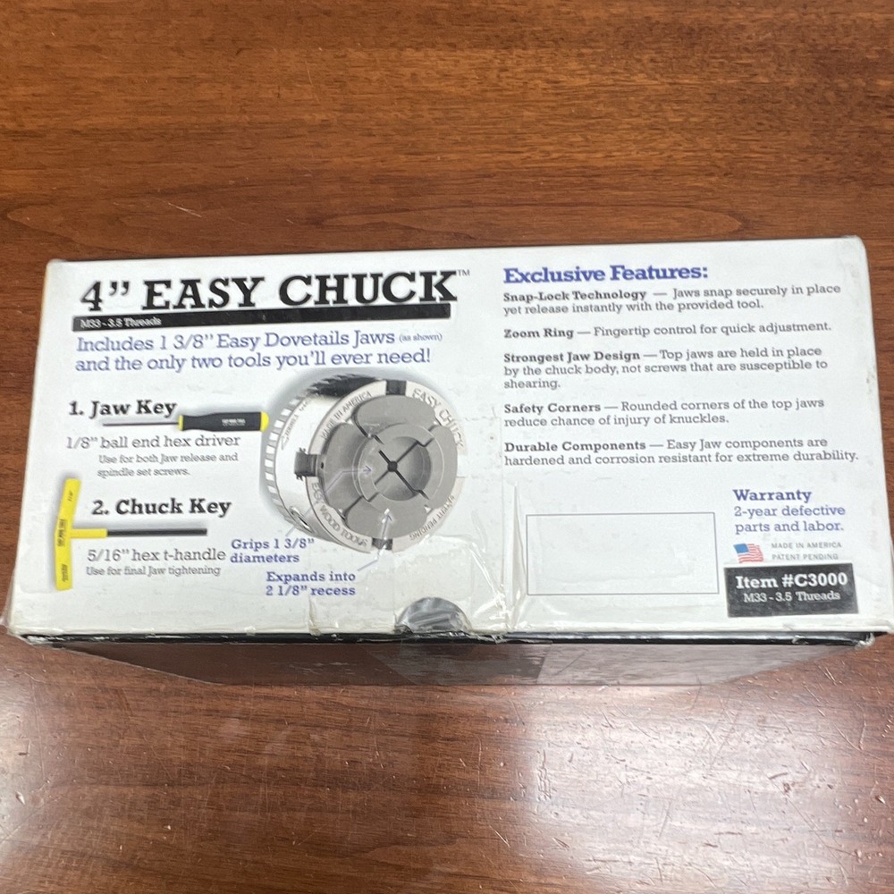 EASY CHUCK 4in 4-Jaw Manual Lathe Chuck, M33-3.5 Thread Mount, #C3000
