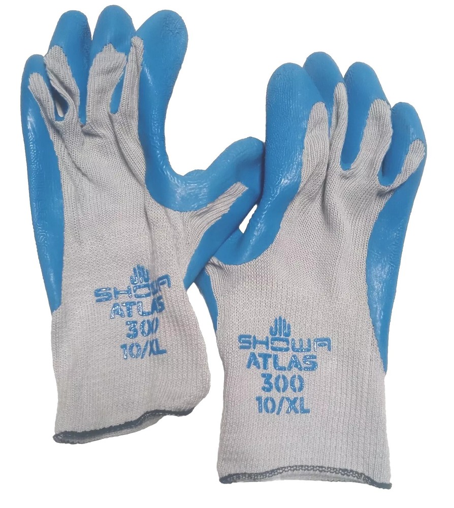 SHOWA ATLAS 300 LATEX RUBBER PALM DIPPED WORK GLOVES BLUE XL Single pair