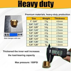 3/4″ Male to 3/8″ Female Brass Reducer Bushing, Versatile NPT Adapter Set of 2