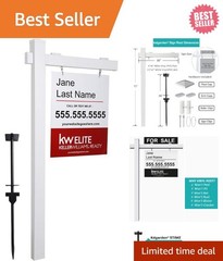 All-In-One Realtor Sign Post: 6ft Vinyl PVC with Steel Power Stake for Stability