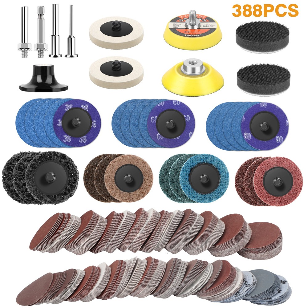 388Pcs 2 inch Roll Lock Sanding Discs Set 1/8″ 1/4″ Shank Holder for Die Grinder
