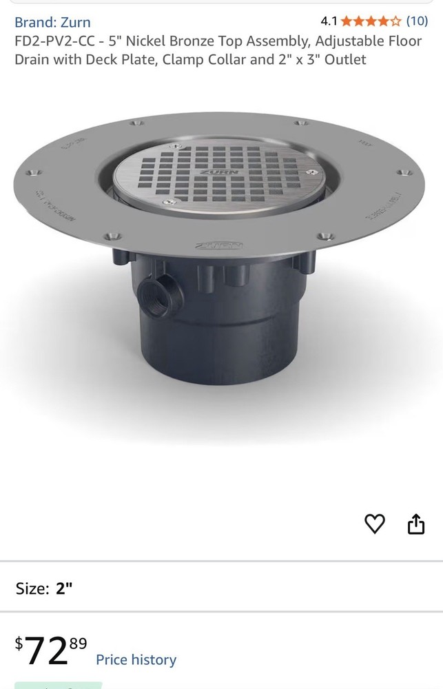 Zurn FD2-PV2-CC – 5″ Nickel Bronze Top Assembly, Adjustable Floor Drain 2×3”