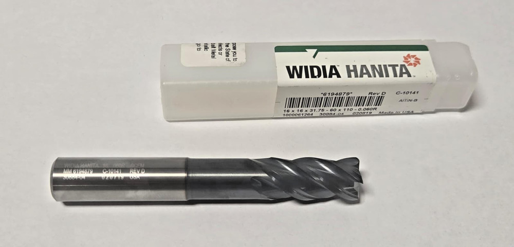 16 mm WIDIA HANITA SOLID CARBIDE END MILL 4 FLUTE TOOL BIT 0.060R 31.75-60 x 110