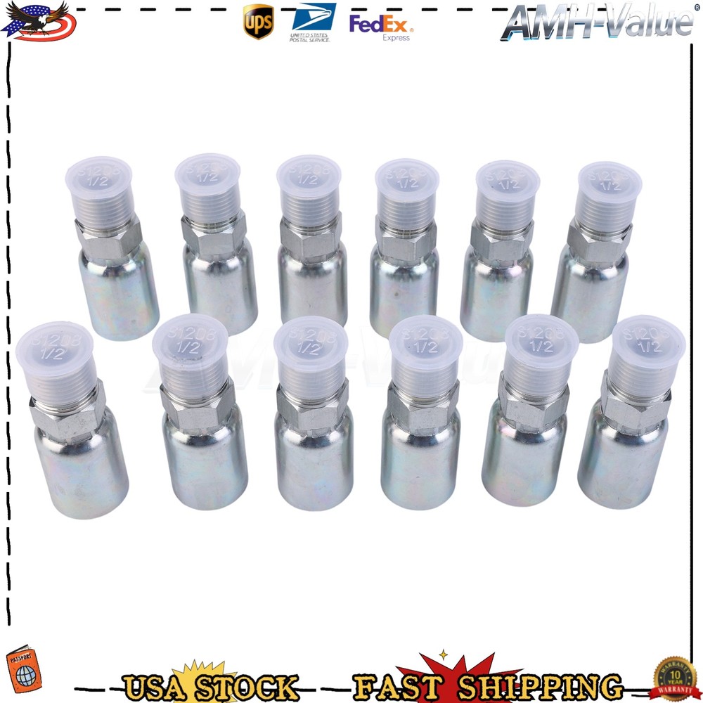 1/2″ Hose x 1/2″ NPTF Male Pipe Thread Hydraulic Hose End Crimp Fittings 12-Pack