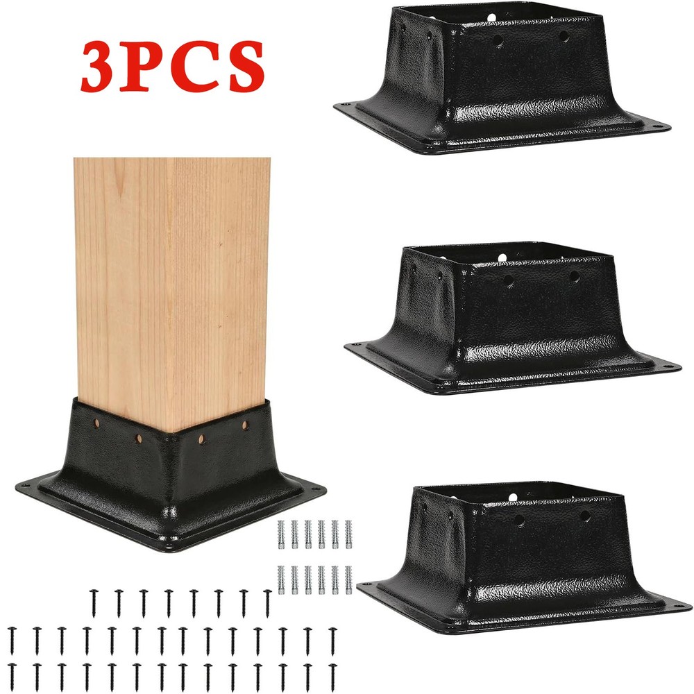 3/4/8/10 Pcs Post Base Brackets 3.6″ x 3.6″ Steel Post Base for Wood Post Anchor