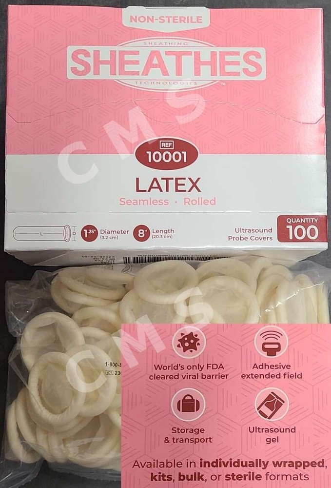 SHEATHES Latex Ultrasound Probe Covers 1-1/4″ x 8″ Rolled NS 100/BX 10001 USA