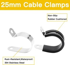 12pcs 1 inch (25mm) Cable Clamps, Stainless Steel Wire 1 inch-12pcs, Black