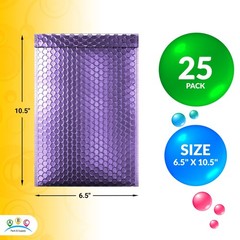 ABC Purple Metallic Bubble Mailers, 6.5 x 10.5 Inches. 25 Pack Metallic Bubbl…