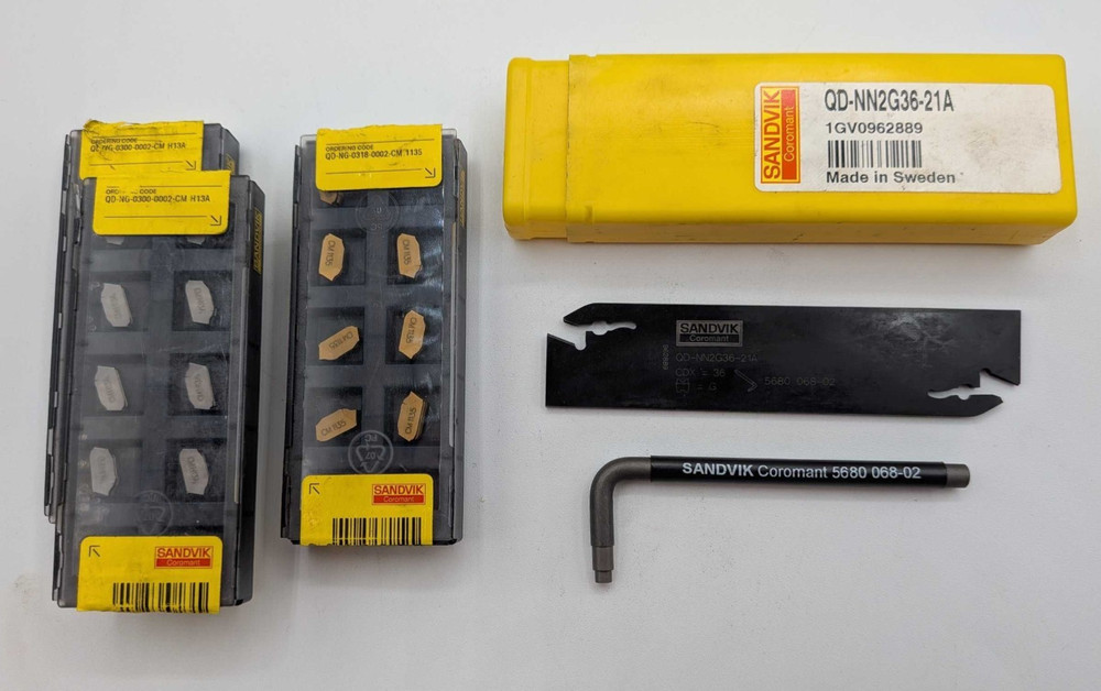 Sandvik Parting Set | QD-NN2G36-21A Parting Blade +22 Inserts Steel & Alum +Key