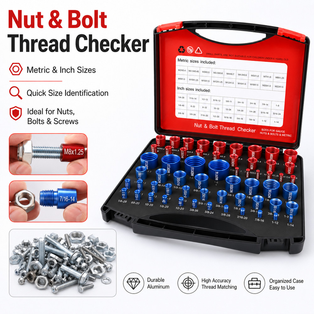 52Pcs Nut and Bolt Thread Checker 24 Metric + 28 SAE Inch Thread Gauge Set