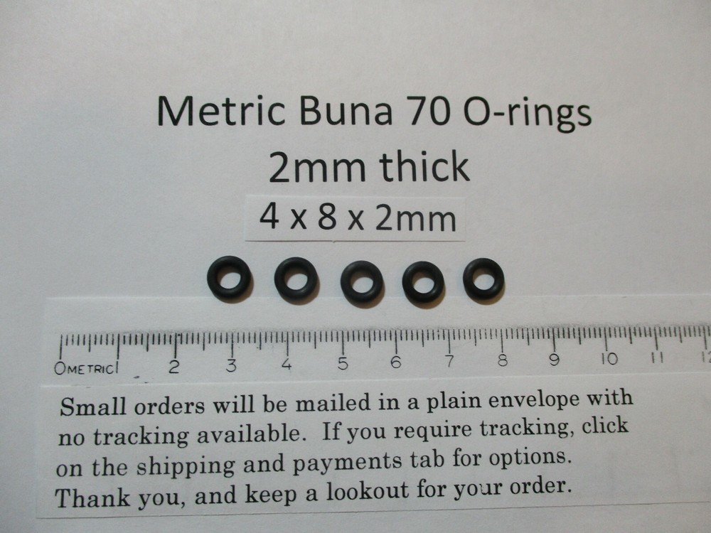 4mm ID x 8mm OD x 2mm thick O-ring. Buna-70. Quan 5.
