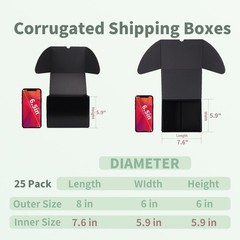 Rempry 8x6x6 Inches Black Small Shipping Boxes Pack of 8X6X6-25 Pack,
