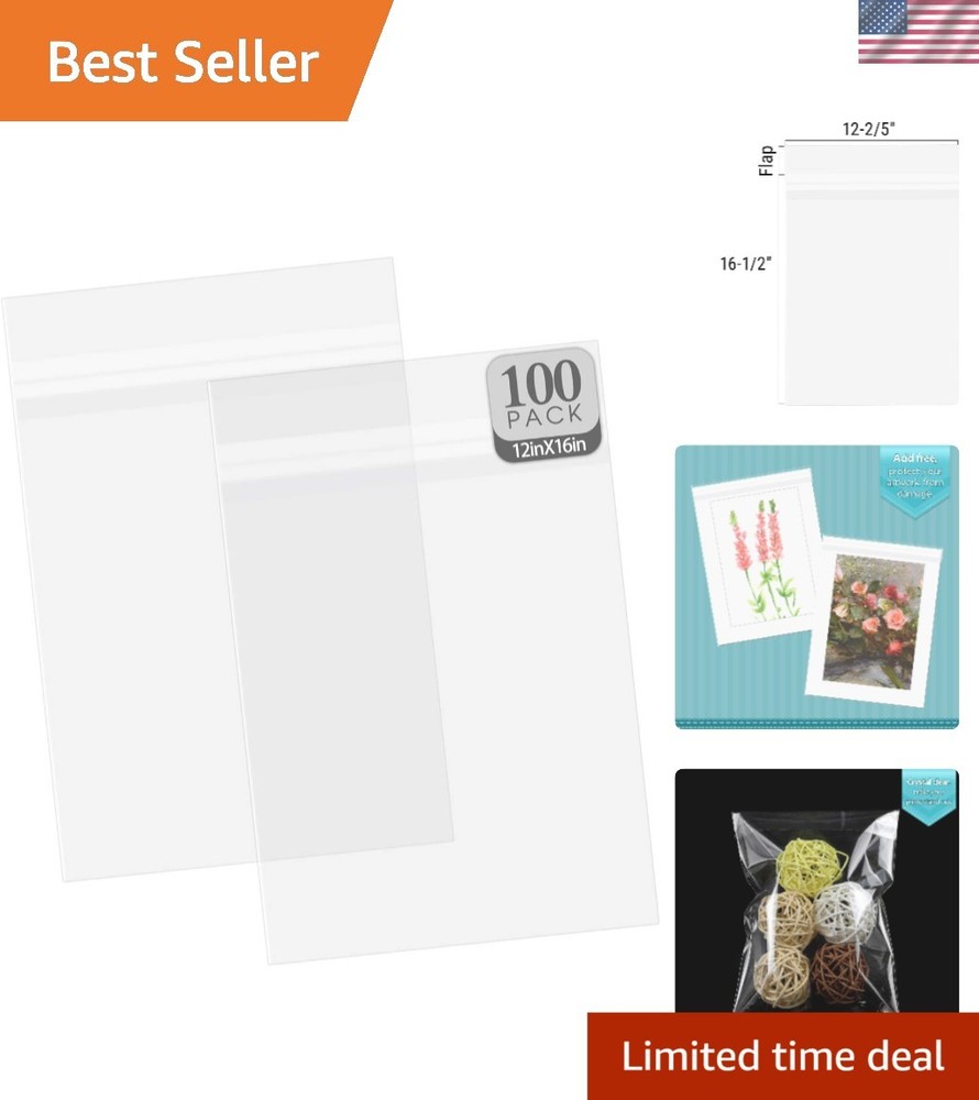 12×16 Inches Crystal Clear Sleeves, 100 Pack | Self Sealing Cellophane Bag, f…