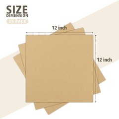 Golden State Art, 25 Pack 12×12 Corrugated Cardboard Sheets, 12×12, Brown