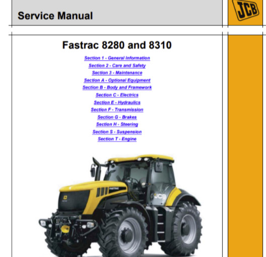 8280 8310 JCB FASTRAC TRACTOR Service Repair Shop Manual 9813/0350-1 PDF on USB