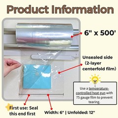 6 Inch x 500 Foot PVC Heat Shrink Wrap Film 75 Gauge Centerfold Roll Clear