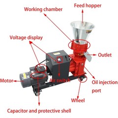 220V Farm Animal Feed Pellet Mill Machine 8MM Feed Pelletizer with 4 Head Roller