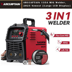 ARCCAPTAIN 135A MIG Welder Flux Core MIG Lift TIG Stick Large LED Display Welder