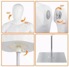 Male Half Body Mannequin with Adjustable Metal Stand for Retail Display, White