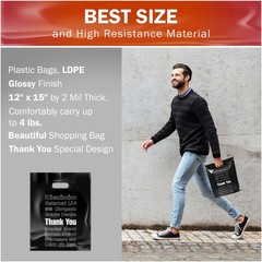 12×15 Black Thank You Merchandise Bags, Multi-Language Design, Medium Size, 1…