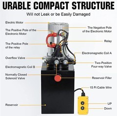 15 Quart Double Acting Hydraulic Pump Dump Trailer 12V DC Unit Pack Power Unit