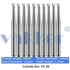 Vakker 10PC Dental Carbide Burs FG 36 Friction Grip High Speed Bur