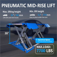 M&E 7700lbs Lifting Mid-Rise Scissor Lift 110V Pneumatic Release Car Lift Jacks