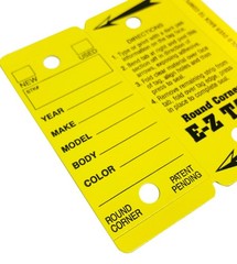 CarBowz Round Corner Dealer Key Tags Self Laminating Yellow