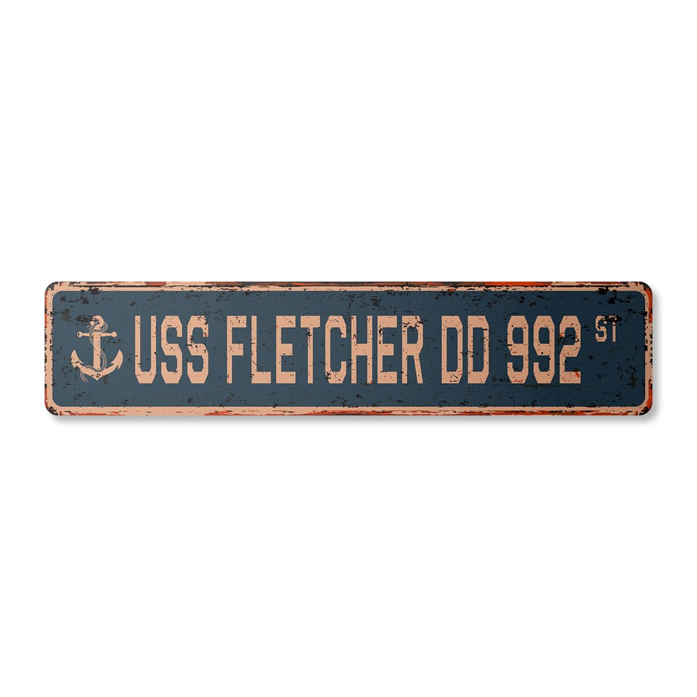 USS FLETCHER DD 992 Vintage Street Sign us navy ship veteran sailor rustic gift