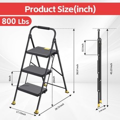 DIAMONDFORGE 3 Step Ladder Foldable Folding Stool – for Home 3 Step, Yellow
