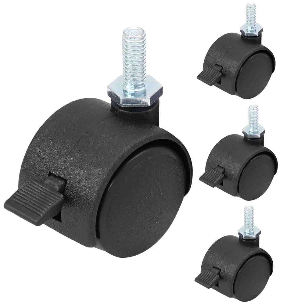 4Pcs 1 Inch Swivel Caster Wheels, M6 Threaded Stem Caster Wheels with Brake, Hea
