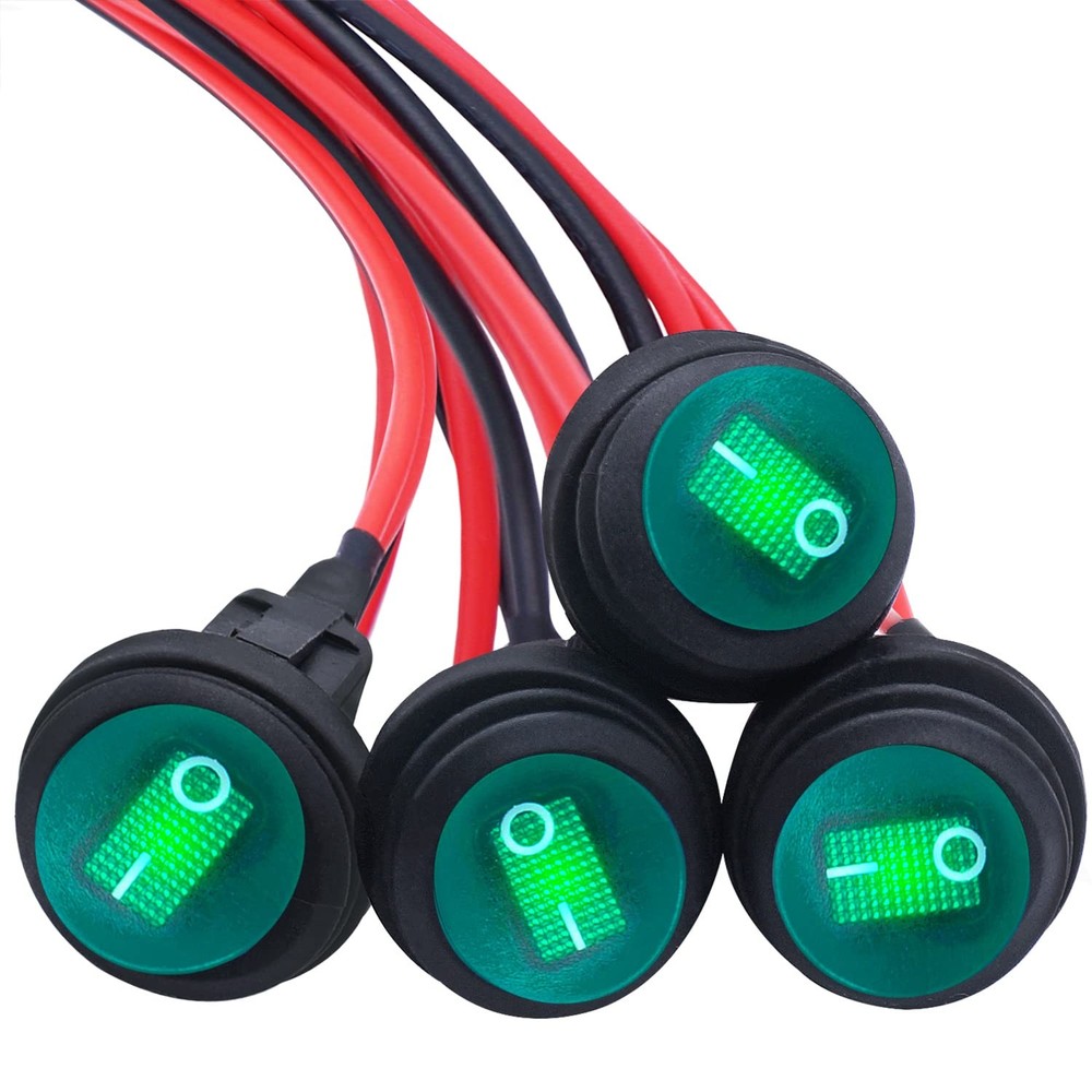 4Pcs Waterproof Rocker Switch 12V Round Toggle Switch SPST 3pin ON Off Green …