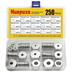 108Pcs 304 Stainless Steel Flat Washers, Fender Washers Assortment Kit 12 Sizes