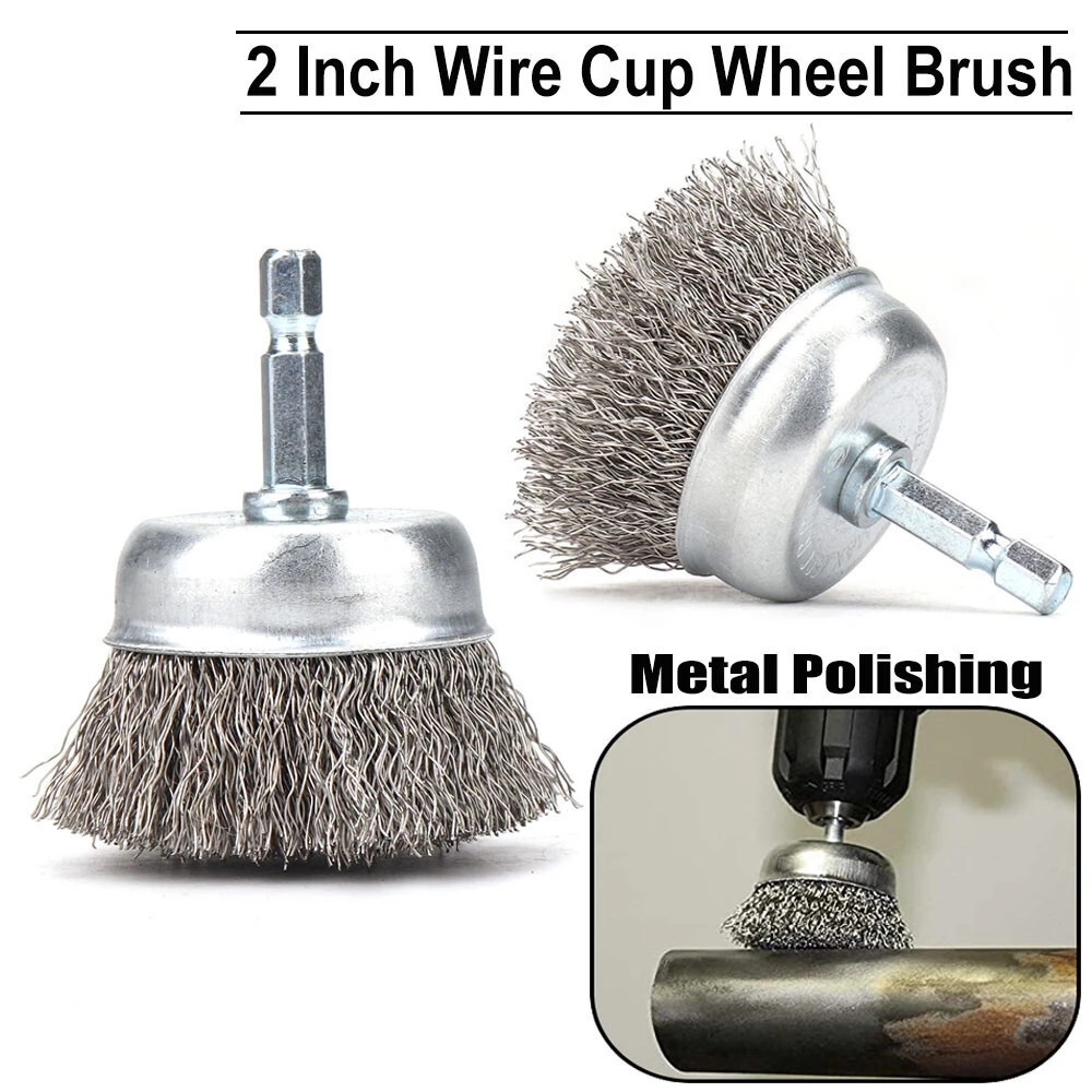 2″ Stainless Steel Crimped Wire Cup Brush 1/4″ Hex Shank for Impact Driver Drill