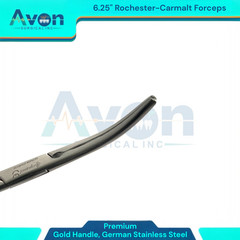 1 Each – Rochester Carmalt Forceps 6.25in Curved w/ Gold Rings -German Stainless