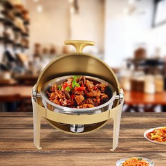 Gold Round Roll-Top Chafing Dish Set Commercial Stainless Steel Buffet Warmer