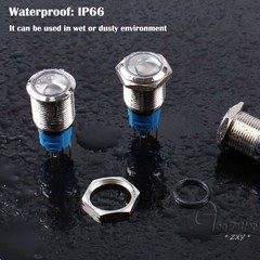12mm LED ON OFF Waterproof Stainless Steel Latching Push Button Ring Switch