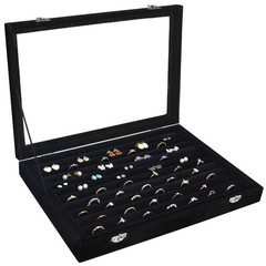 Siveit Rings Organizer Tray 10 Slots Velvet Ring 13.9 x 9.6 x 2 inches, Black