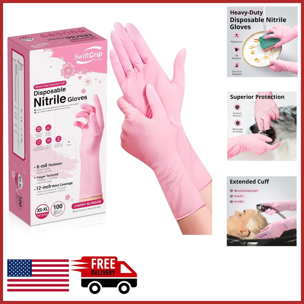 Disposable Nitrile Gloves 100 Count Cherry Blossom 12 Inch Cuff Cleaning