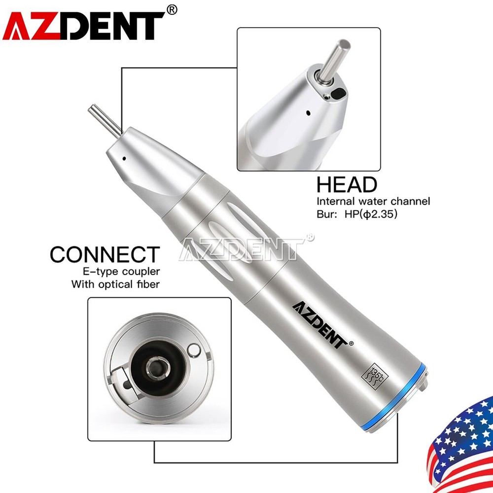 AZDENT Dental 1: 1 Fiber Optic LED Straight Nose Low Speed Handpiece Inner Water