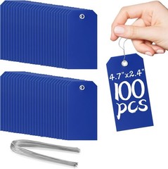100 Waterproof Plastic Shipping Tags with Wires – Dark Blue, 4.75″ x 2.38″