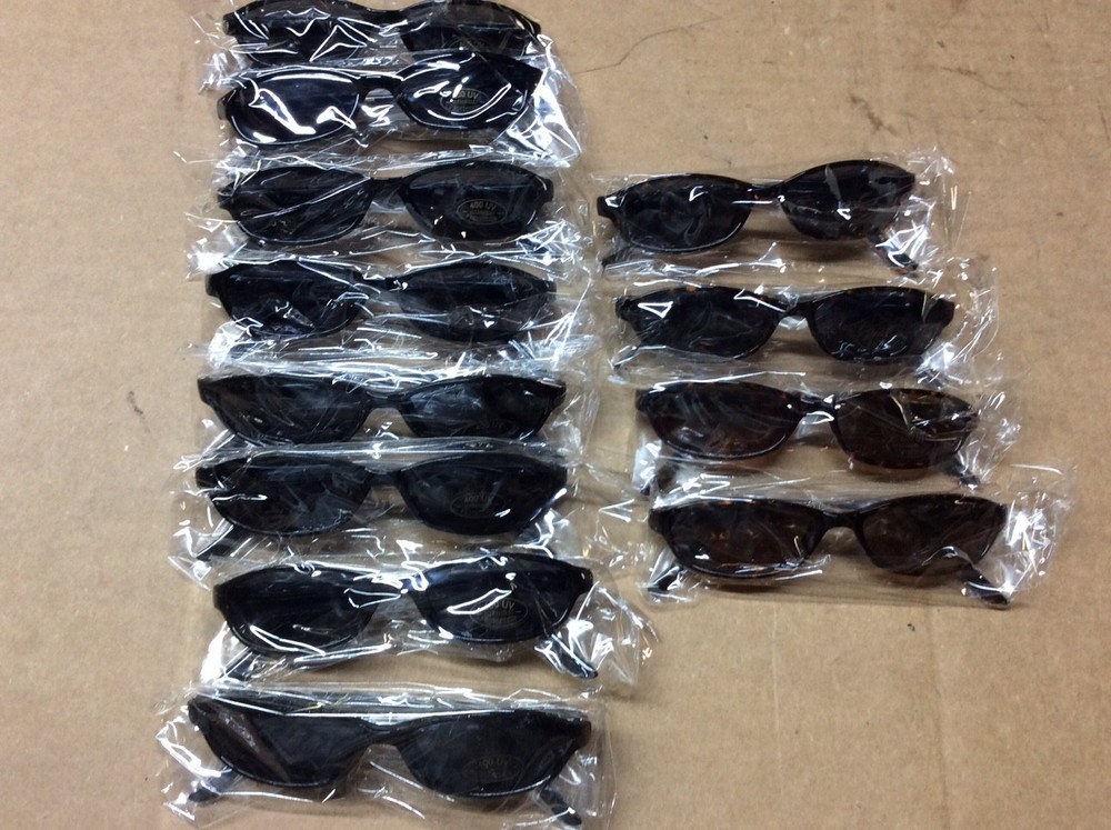 NEW ASSORTED BOX OF SUNGLASSES SUN GLASSES SET OF 12 GLASS COLORED SMALL LENS