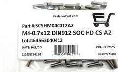 (25) M4-0.7 x 12 Stainless Steel Socket Head Socket Cap Screws DIN912 M4x0.7×12