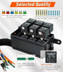 FASTSTORM Fuse Relay Box, Relay Block Box Built-in Diodes 6 Way 12 AWG Pre-Wired