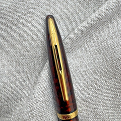 WATERMAN Carène Marine Amber Ballpoint Pen Gold Trim Blue Ink France *READ*