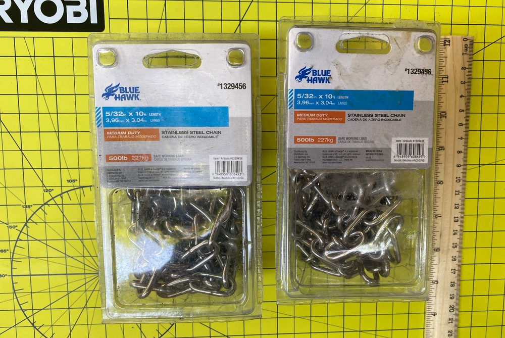 TWO PACKS Blue Hawk 5/32-in X 10-ft Welded Stainless Steel Straight Chain 500lb