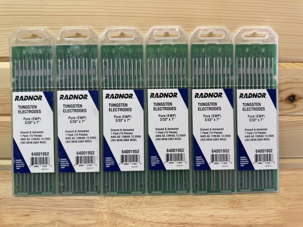 6 Packs of Radnor Pure Tungsten Electrodes 3/32 in x 7 in 10-Pack MPN 64001952