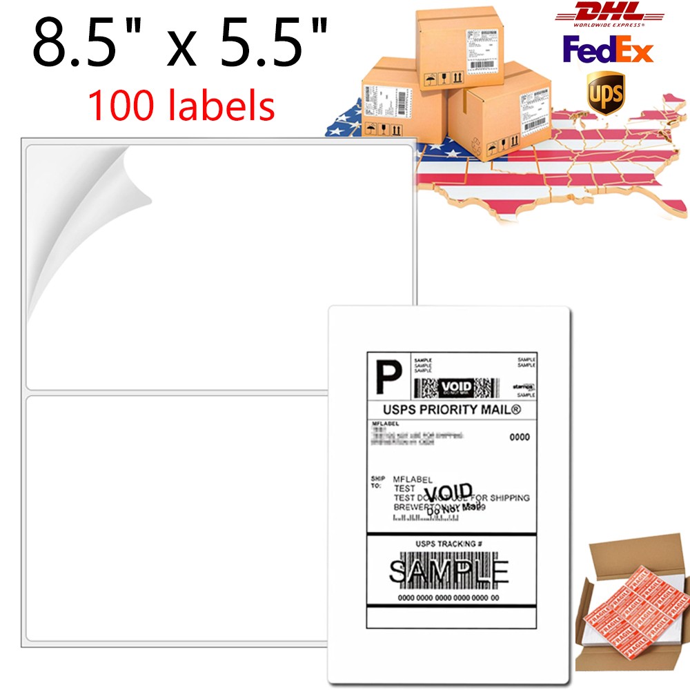 100 Half Sheet Shipping Labels Page 8.5×5.5 Self Adhesive Round 2 Per Sheet US